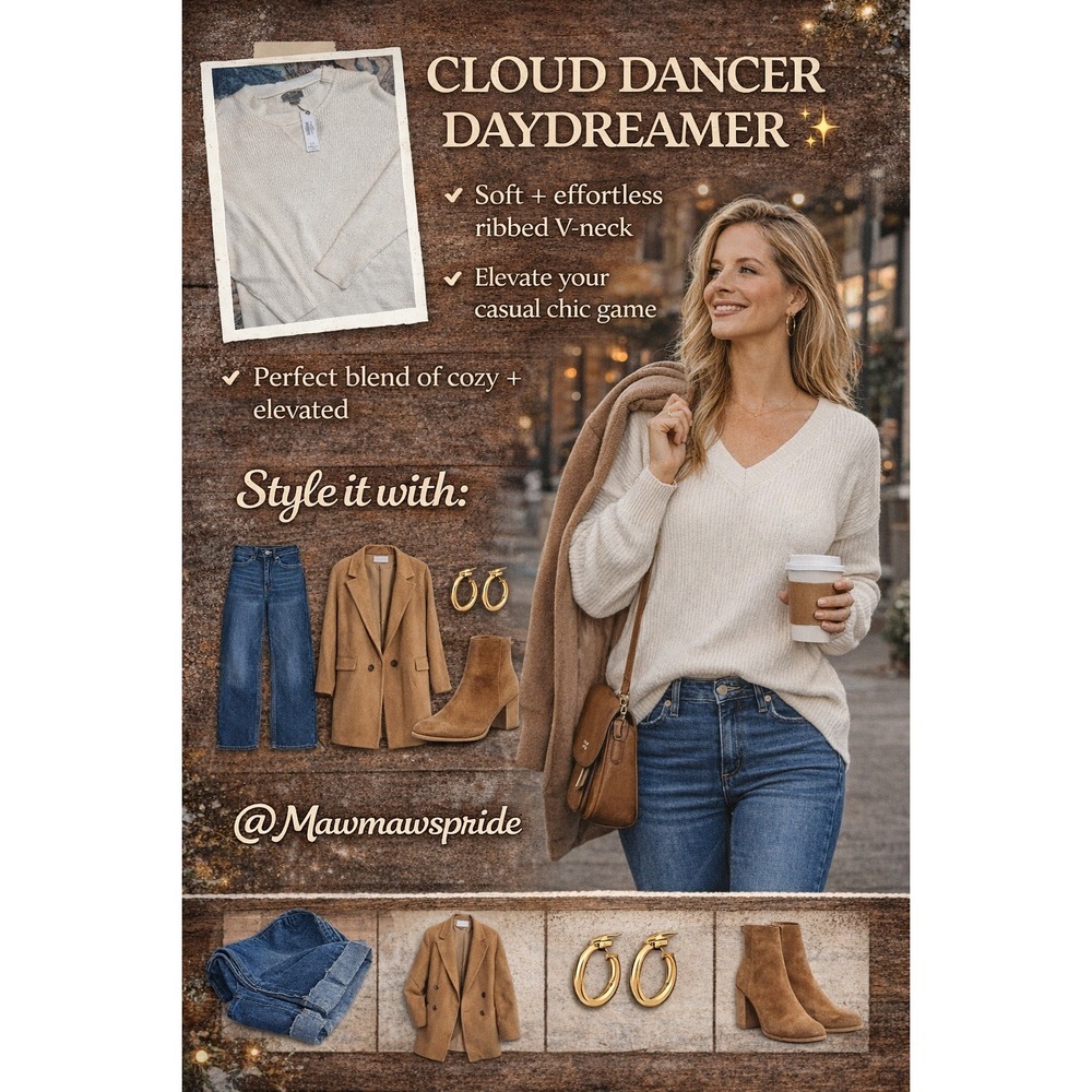 Natural Reflections Cloud Dancer Daydreamer Ribbed Crew Sweater White XL New